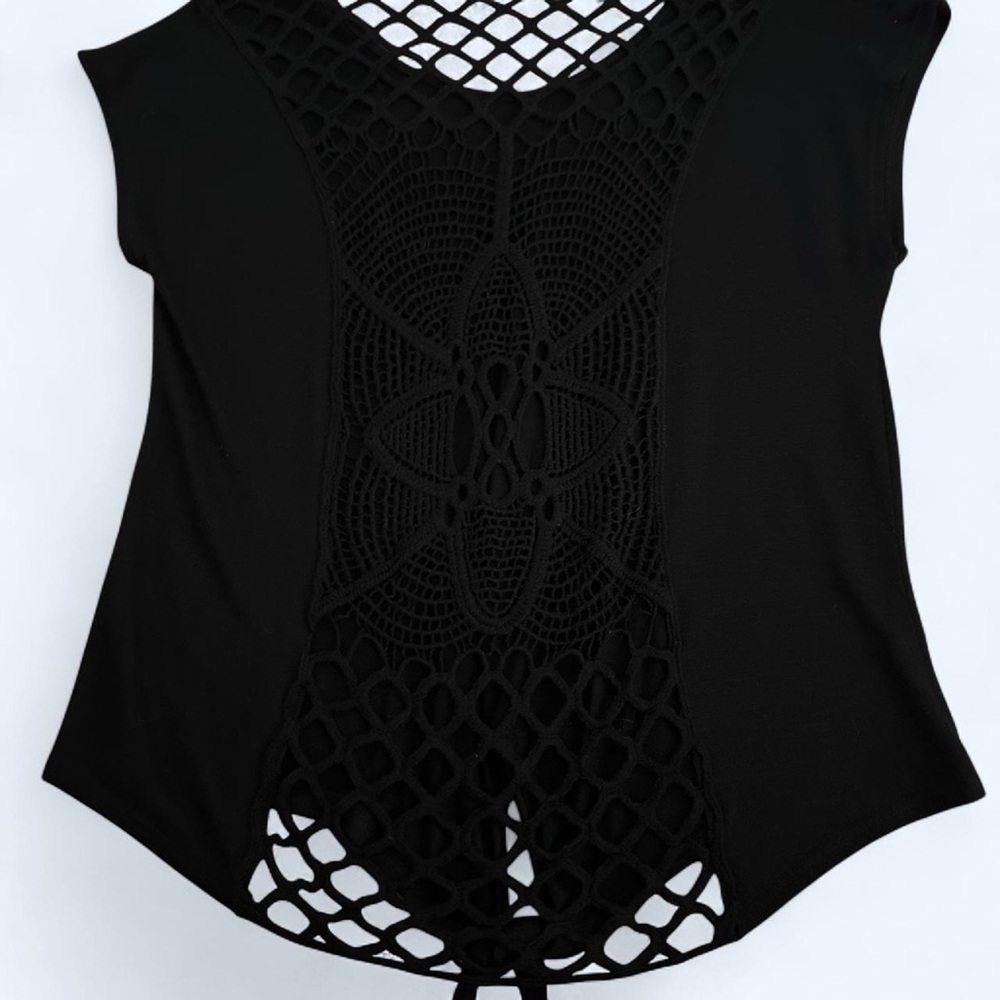 Chic Black Top with Crochet Detail